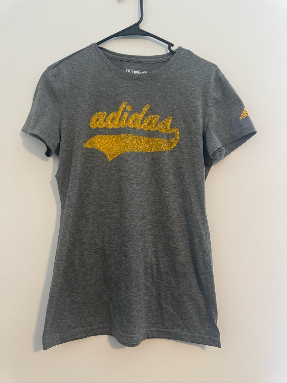 Adidas Ultimate Tee Gray and Yellow Script